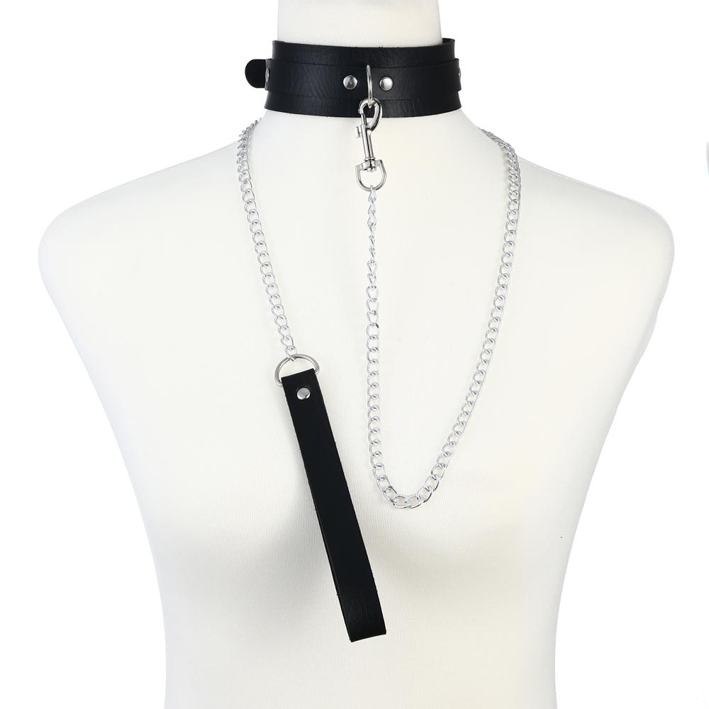 Chain Leash Choker Collar for Women Alt Fashion Leather Chocker Sexy Costume Jewelry Halloween Cosplay Accessories