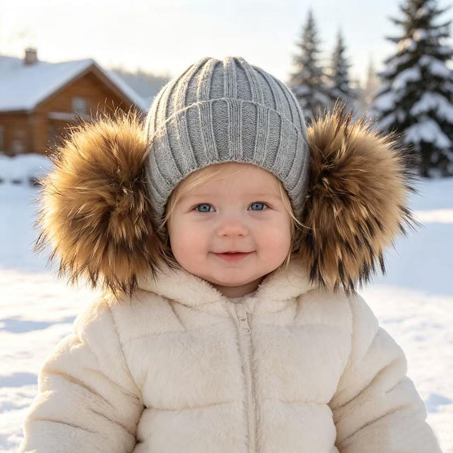 Kids Winter Warm Knitted Set Pom‑pom Hat Scarf Gloves 3‑Pcs Set Or Single Beanie Hat Windproof Ear Protection For Boys Girls Cold Weather Outdoor