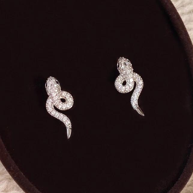 PONYKISS Sterling Silver 18K Gold Zircon Twisted Snake Stud Earrings for Women Mini Cute Fine Animal Accessories