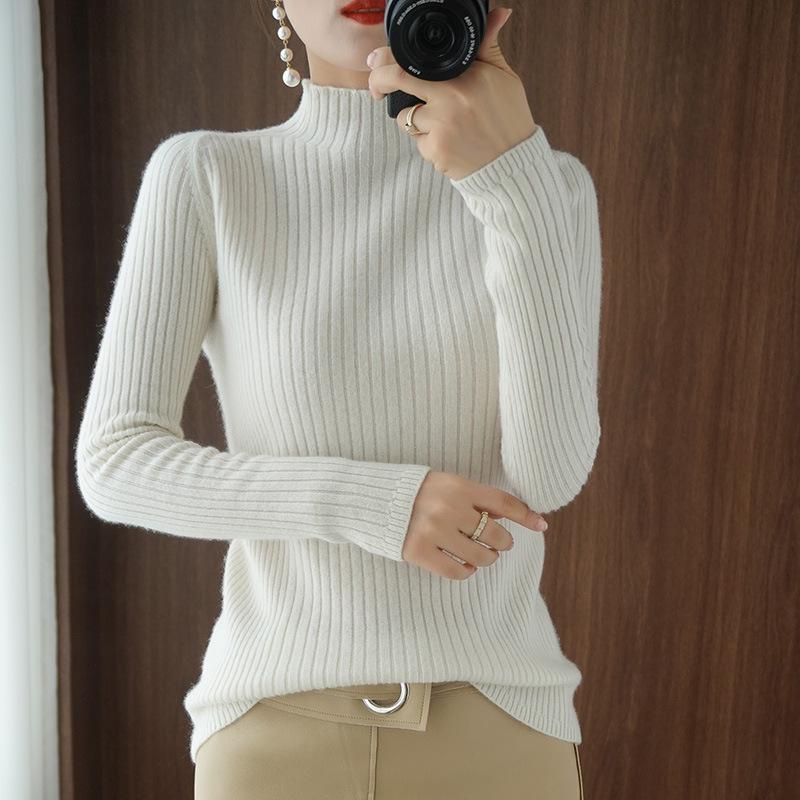 Women's Striped High-Neck Slim Fit Knit Sweater - 2025 Autumn/Winter Collection