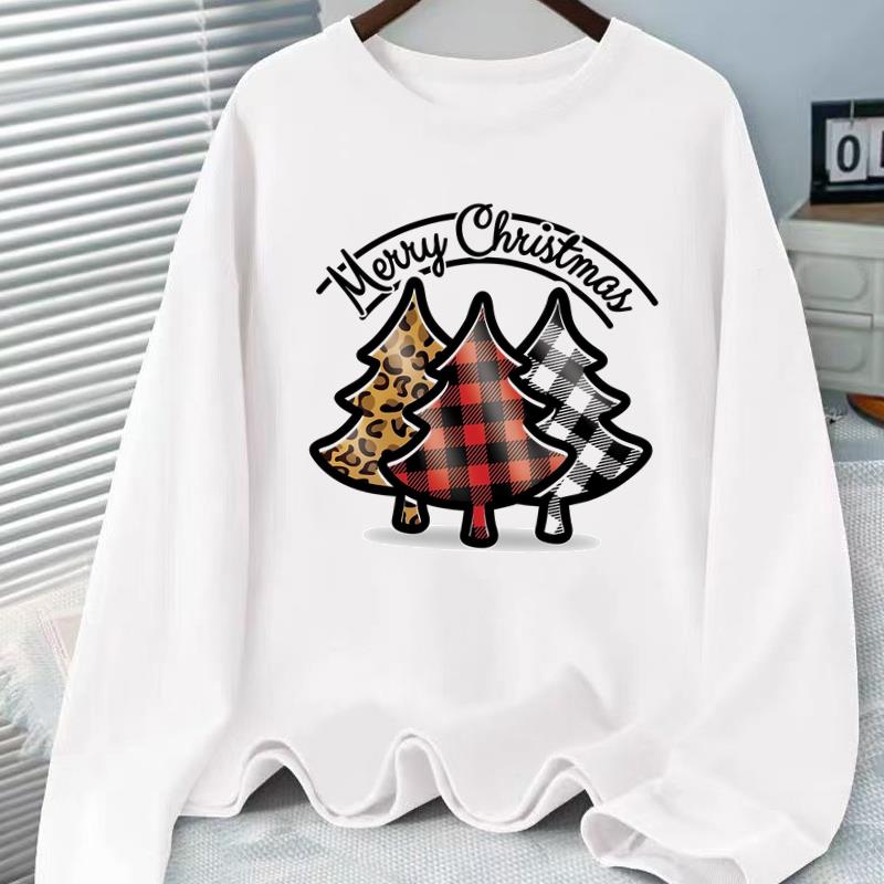 (Asian Size) Tree Sweet Graphic Tee Women Christmas New Year Casual Fashion Top O-neck Clothing Print T Shirt Long Sleeve T-shirts