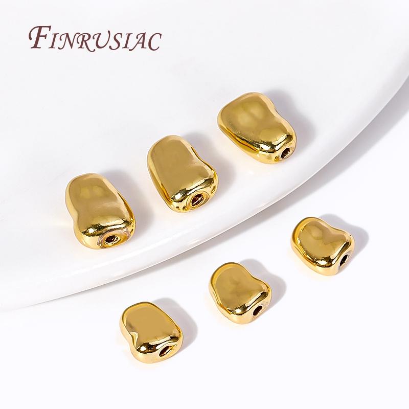 2 Sizes Irregular Spacer Beads 18K Gold Plated Brass Metal Oval Beads For Bracelets Beading Beads DIY Jewelry Making Findings