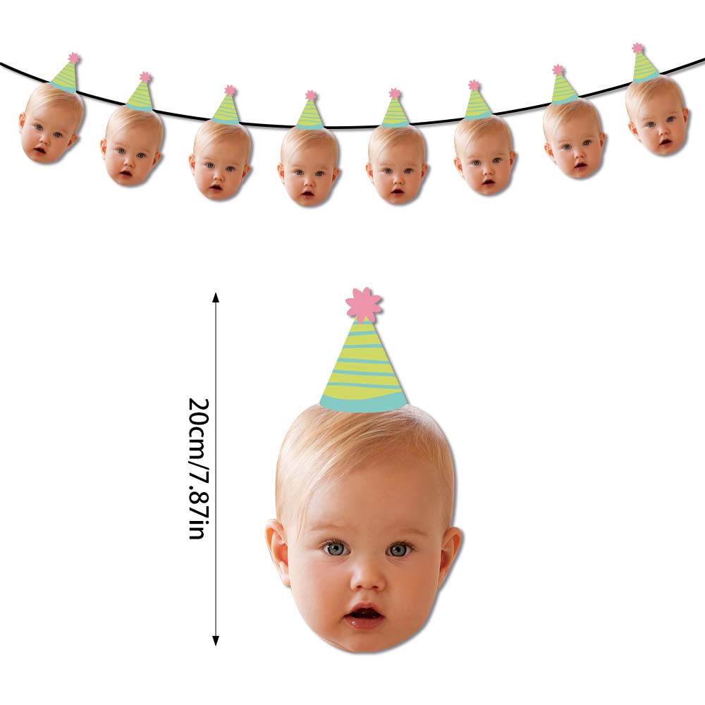Customized Photo Small Birthday Hat Banner, Suitable for 1st Birthday Decoration and First Milestone Birthday Party