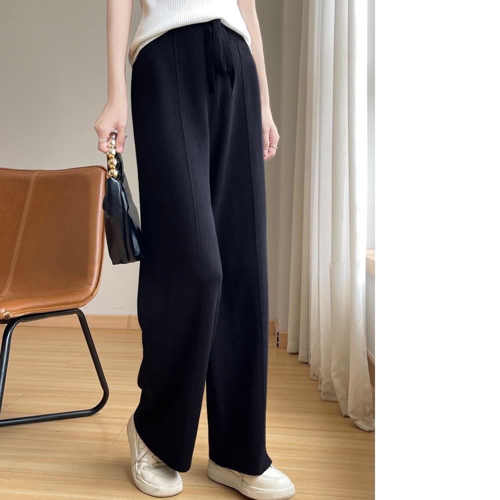 Wool Knitted Wide Leg Pants for Women Autumn and Winter with A Draping Feel and Straight Tube Wool Casual Woolen Pants