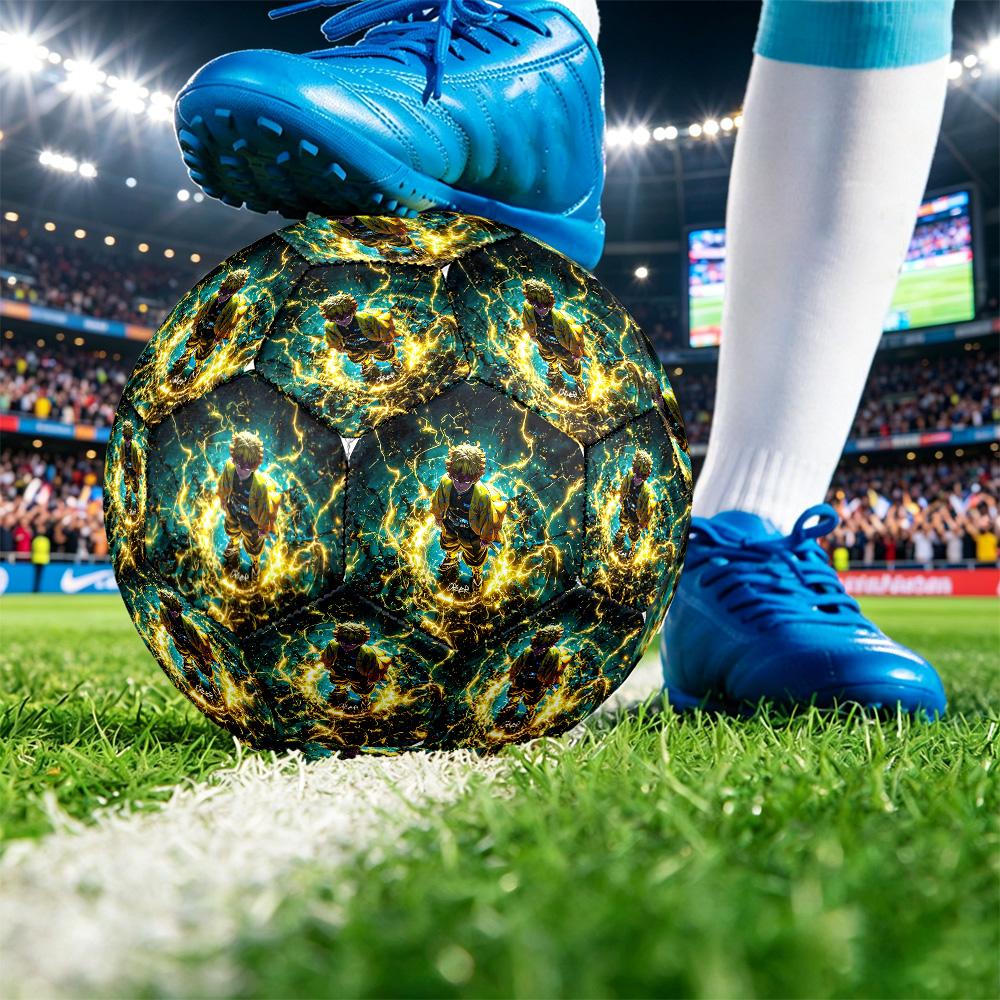 Agatsuma Zenitsu Printed Size 5 Standard Football, Waterproof PU Training Soccer Ball for Outdoor Sports