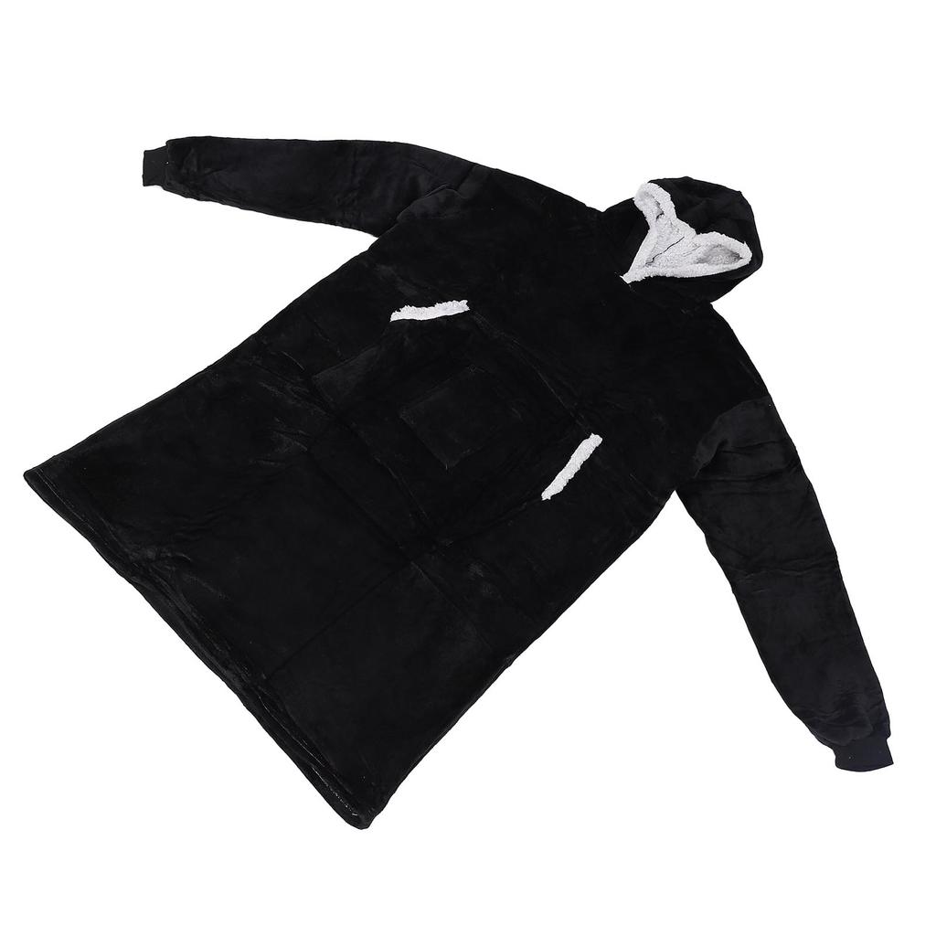 Blanket Sweatshirt Black 160cm Bust 120cm Length Warm Cozy Plush Blanket Hoodie for Home Outdoor