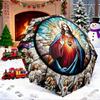 Windproof Folding Umbrella with Jesus Sacred Heart Stained Glass Window Art, Angels Doves Canopy, Christian Religious Gift