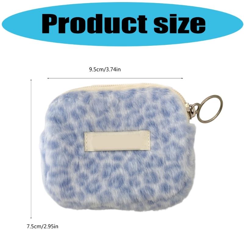 Plush Leopard Print Multifunctional Storage Pouch with Smooth Zippers for Organizing ID Cards Coin Keys and Small Items