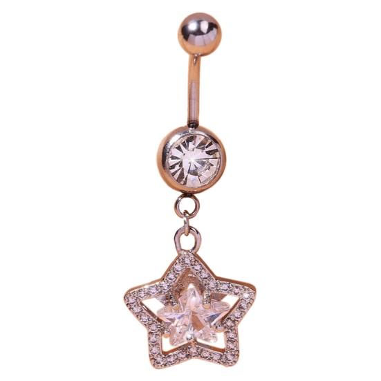 Belly Button Ring Rhinestone Love Heart Butterflies Five-Pointed Star Pendant Sexy Hypoallergenic Stainless Steel