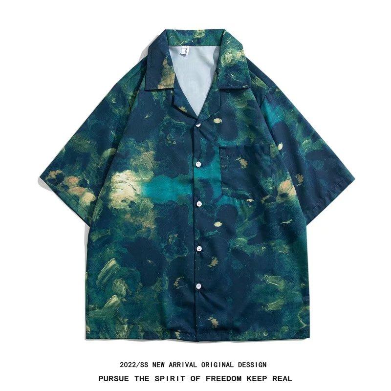 

Лето 2023, новые мужские и женские винтажные рубашки с короткими рукавами с принтом масляной живописи, модный брендовый свободный топ для мужчин