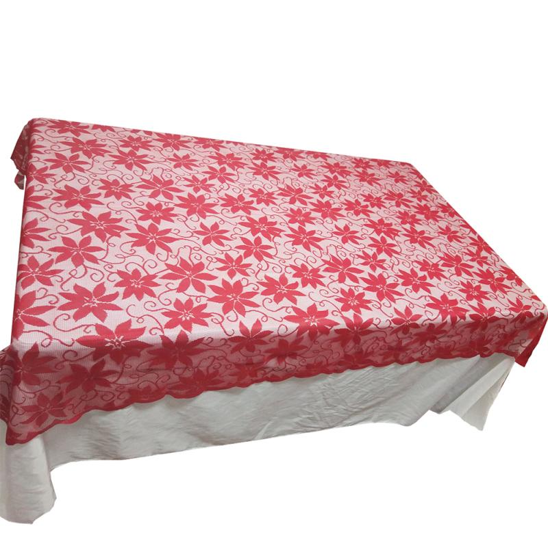 Christmas Red Table Cloth Lace Flower Pattern Table Cover Christmas Decoration for Parties