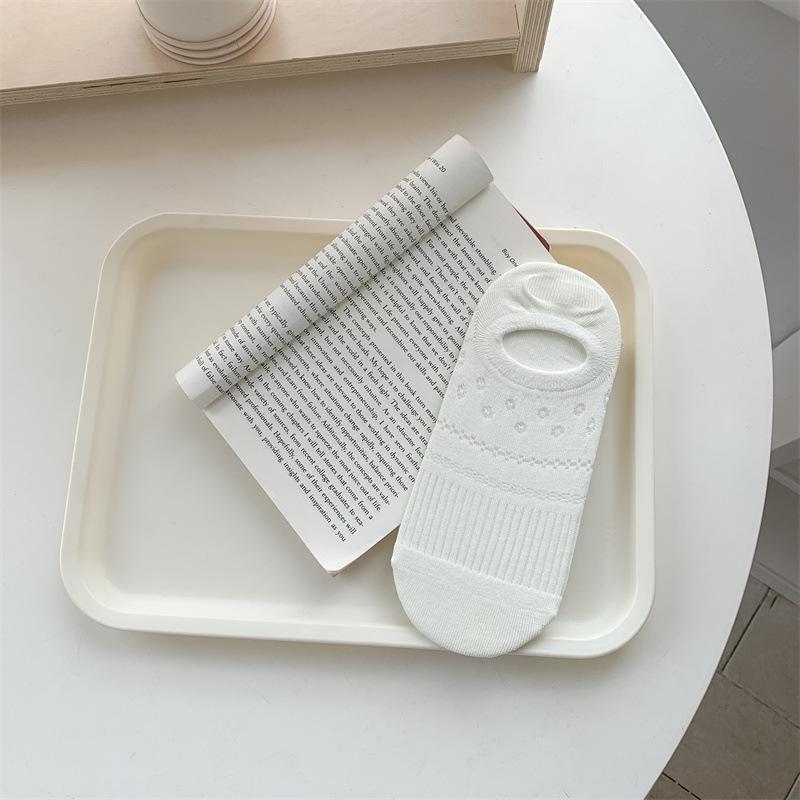 Summer Lightweight Cotton-bottom Anti-slip Women's Invisible Non-rigid Open-weave Breathable Shallow-mouth Silicone Style