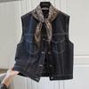 Women's Washed Denim Round Neck Vest
