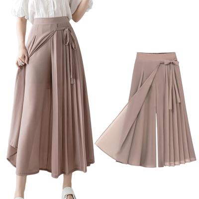 Gaucho Pleated Skirt Cropped Cool Solid Loose Plus Elastic [7-livehouse] Women's Wide-Leg Pants, Pants, Length, Color, Lightweight, Fit, Size,