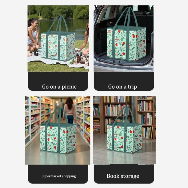 Foldable Grocery Basket With Large Capacity Nonwoven Storage Bag with Reinforced Bottom For Supermarket Picnic