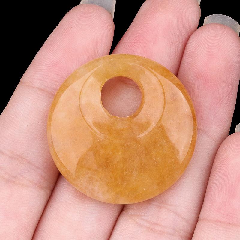 1pc 30mm Natural Stone Big Hole Beads Flat Round Pink Quartz Agate Crystal Bead For DIY Lucky Necklace Jewelry Making