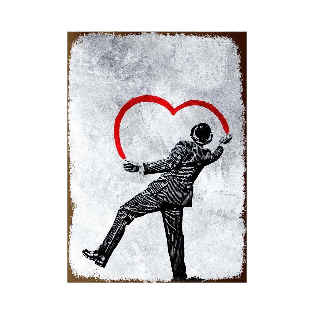Banksy Graffiti Art Metal Tin Sign Poster Street Wall Painting Love Little Boy Poster Living Room Corridor Bar Home Decoration