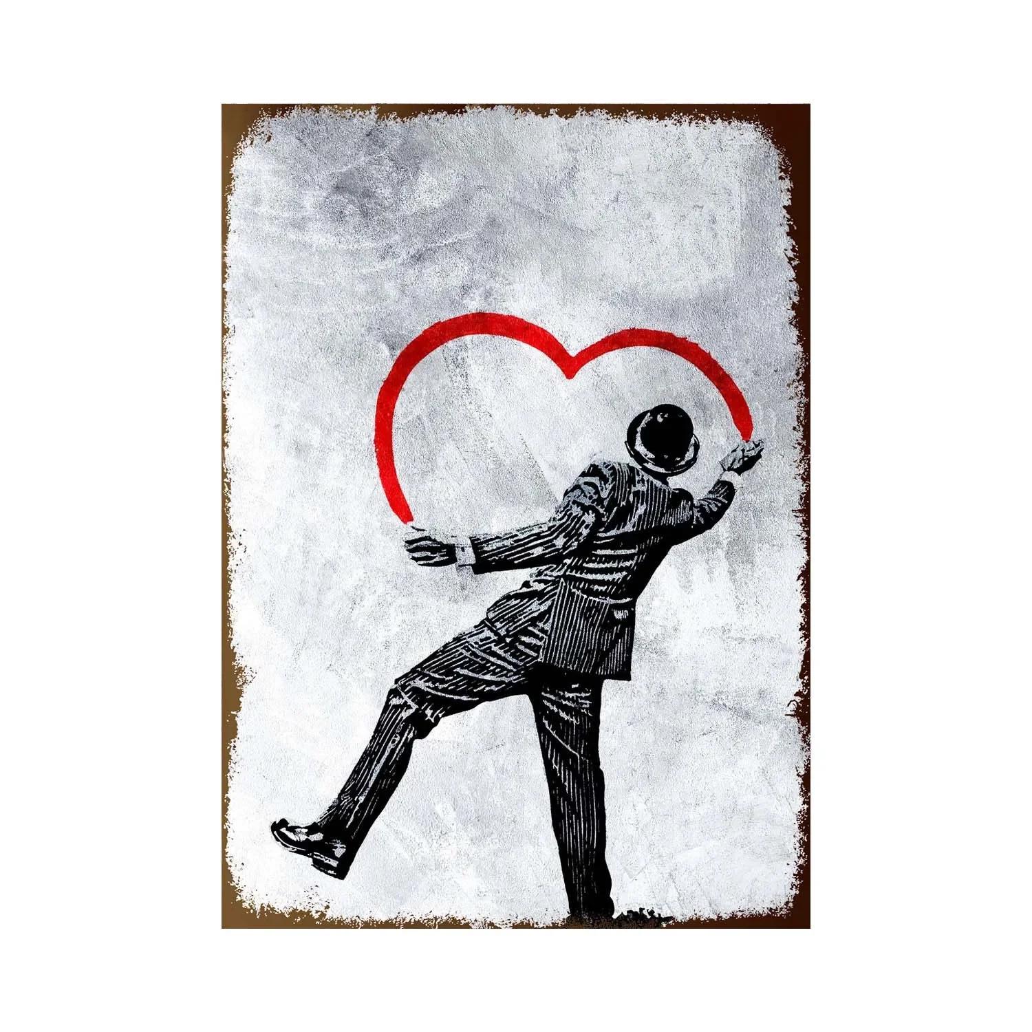 

Бэнкси Граффити Арт Металлическая Жестяная Табличка Постер Уличная Настенная Живопись Любовь Маленький Мальчик Постер Гостиная Коридор Бар Домашнее Украшение 20X30CM