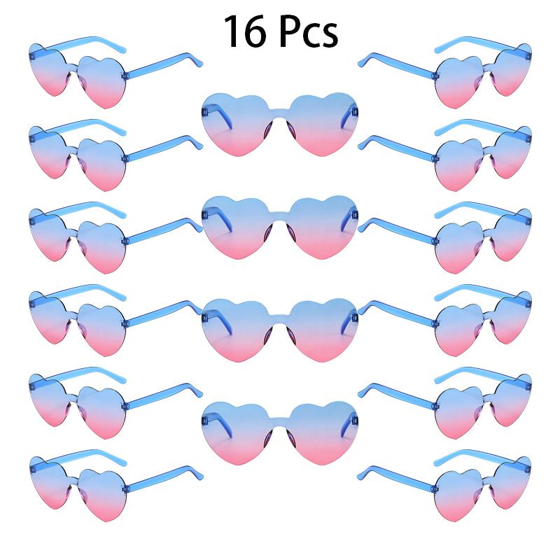 16 Pcs Per Set Rimless Heart Shaped Sunglasses Women New Cute Fashion Beach Holiday Shades Trendy Multi-color Rave Sun Glasses