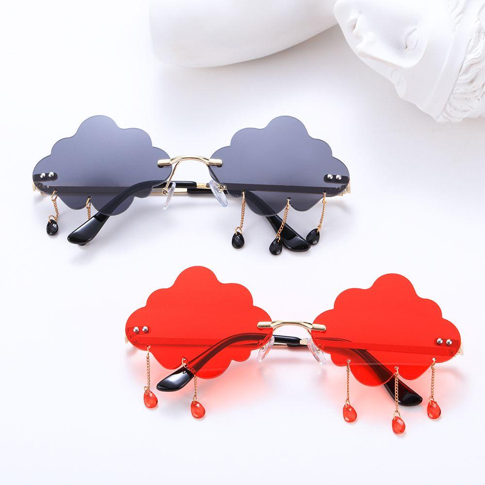 Vintage Funny Cloud Shaped UV400 Steampunk Sunglasses Clouds Tassel Sunglasses Rimless Sunglasses Disco Glasses