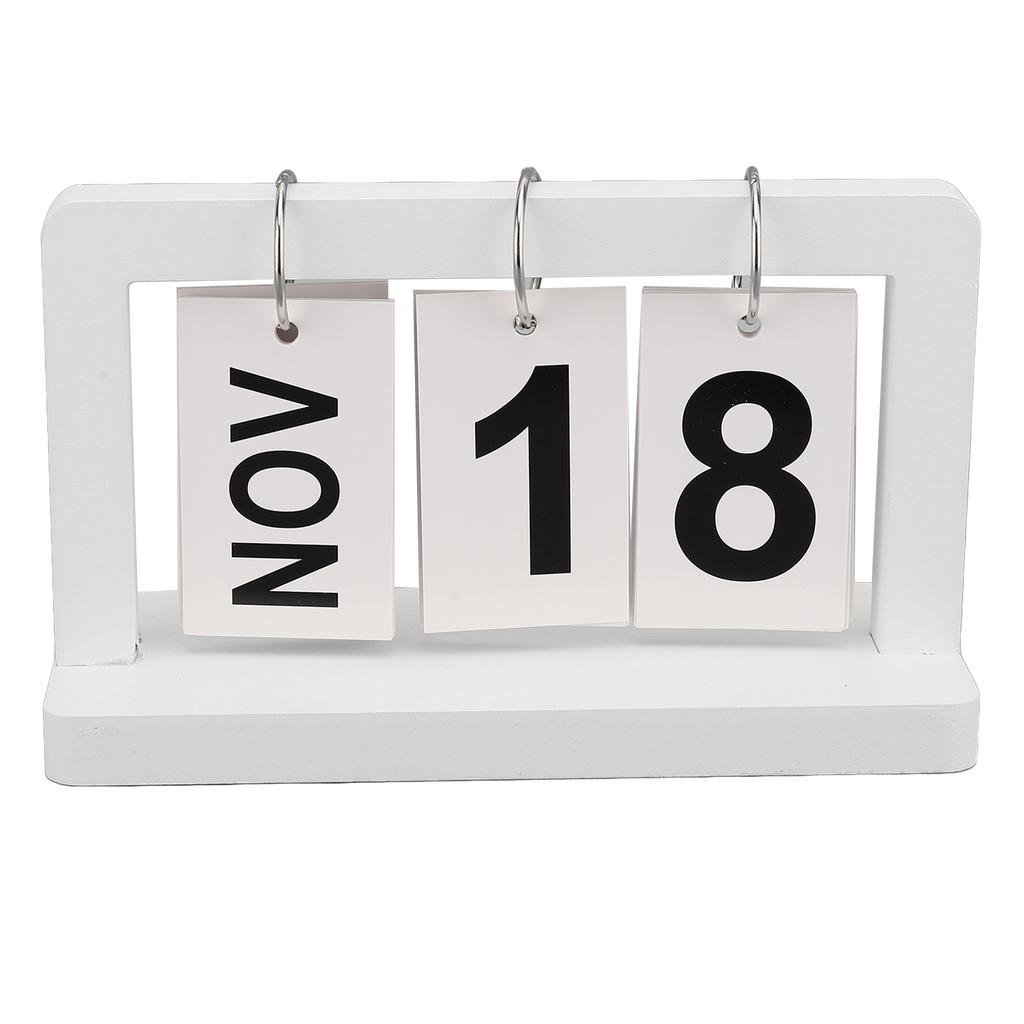 Vintage Flip Calendar Turn Page Month Date Display Wooden Desk Calendar Ornament for Home