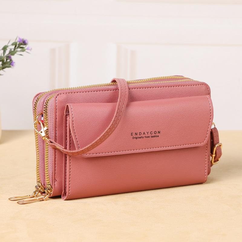 

2026 Women s Crossbody Bag Multi Layer Design Fashion Shoulder Bag Versatile Large Capacity Double Zipper Phone Bag темно-рожевого кольору