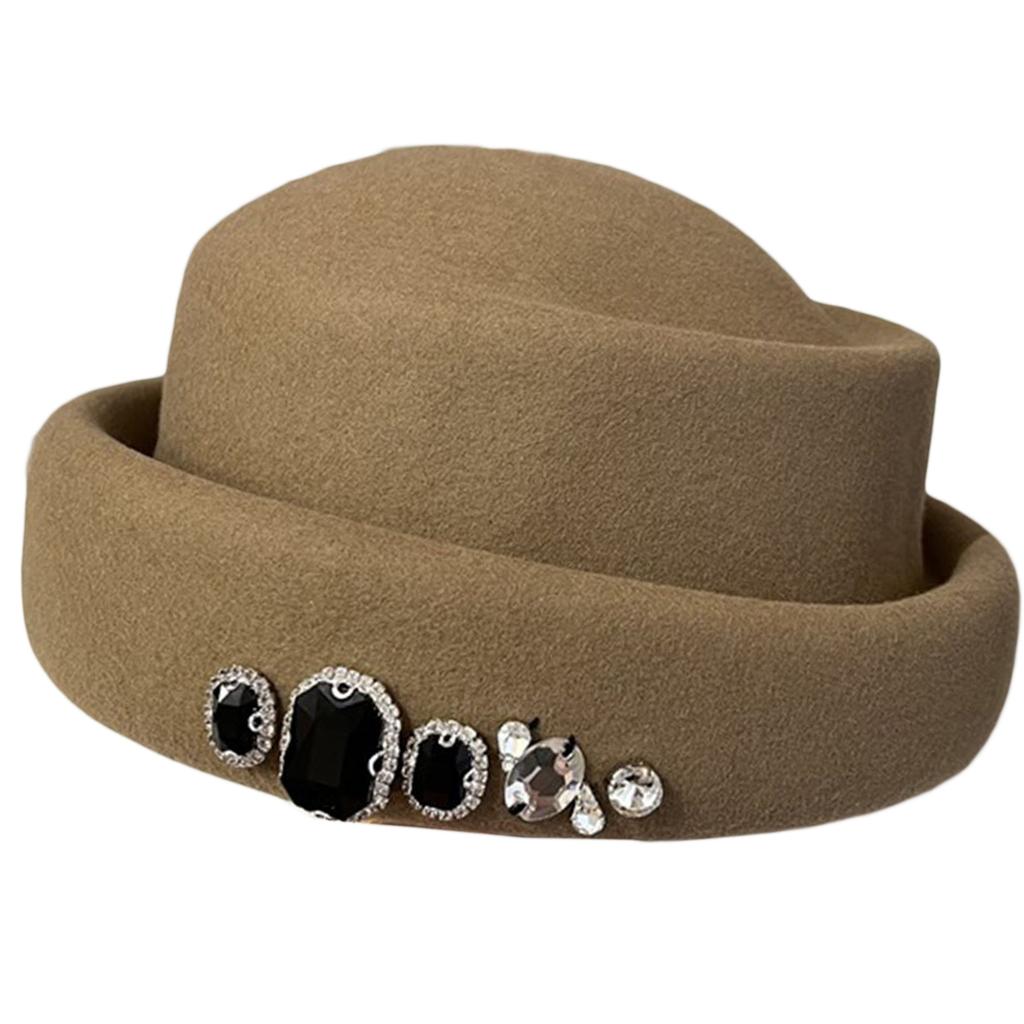Vintage Woolen Felt Top Hat for Women Girls Painter Cap Windproof Chauffeur Hat Adult Cold Weather Beanie Cap Headdress