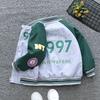 Jaqueta Cardigan com Letras para Meninos Primavera e Outono Jaqueta de Uniforme de Baseball Infantil Jaqueta Esportiva Casual