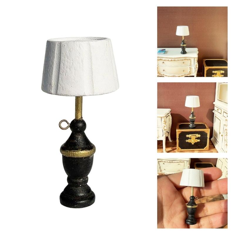 Bedroom White Table Lamp Miniature Furniture Model Doll Houses Accessory Realistic Lighting Toy Playset 1:12