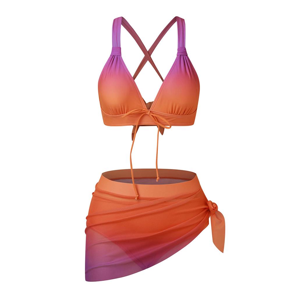 Damen V-Ausschnitt Sexy Badeanzüge Dreiteilige Outfits Push-Up Hohe Taille Bikini-Sets Hosenträger Bedruckte Bademode Tankinis Set