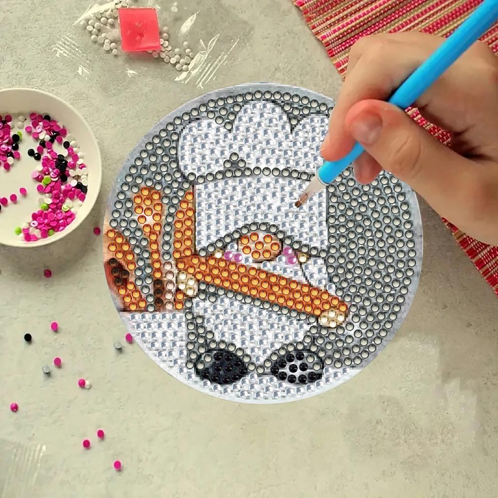 8 Bucăți/set de Suporturi de Pahar cu Model de Pitic Pictat cu Diamante, Suporturi de Pahar DIY cu Suport, Potrivite pentru Începători și Adulți, Artă și Meșteșuguri Cadouri