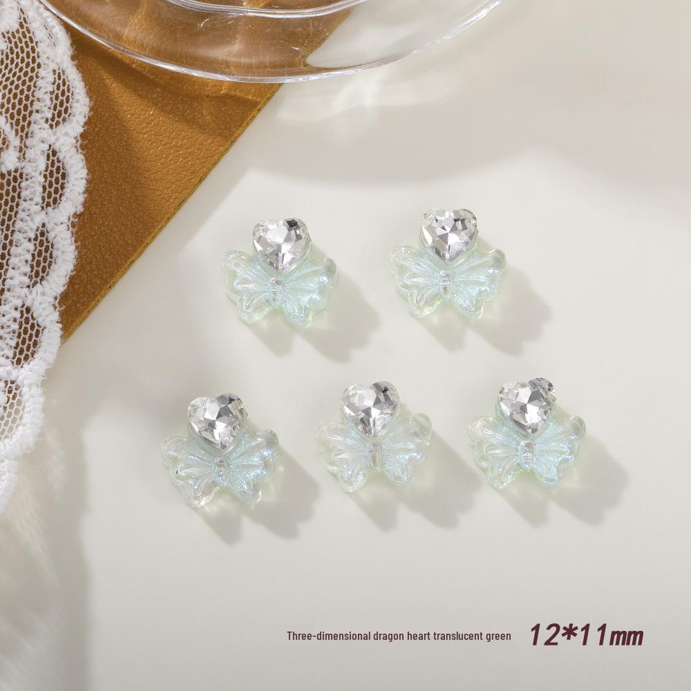 

Iridescent Glitter Heart Bow Rhinestone Nail Art Accessories – 3D Transparent Pink & White