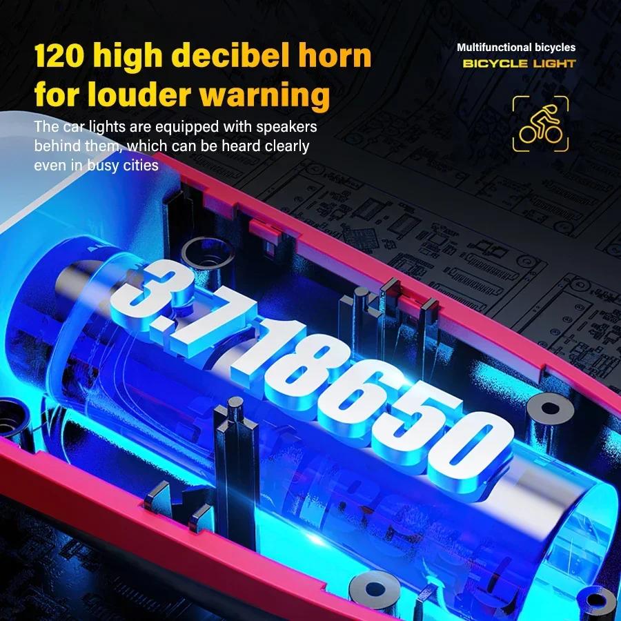 Self Defense Solar Bicycle Light USB Charging Bicycle Headlight Horn Light Mountain Bike Night Riding Light for Outdoor Camping