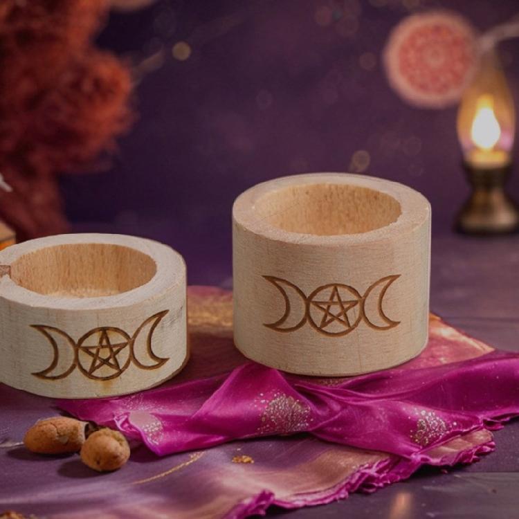 Wood Candle Holder with Pentacle Pattern for Board Game Enthusiasts Wood Tarot Themed Candle Stand for Tarot Enthusiasts