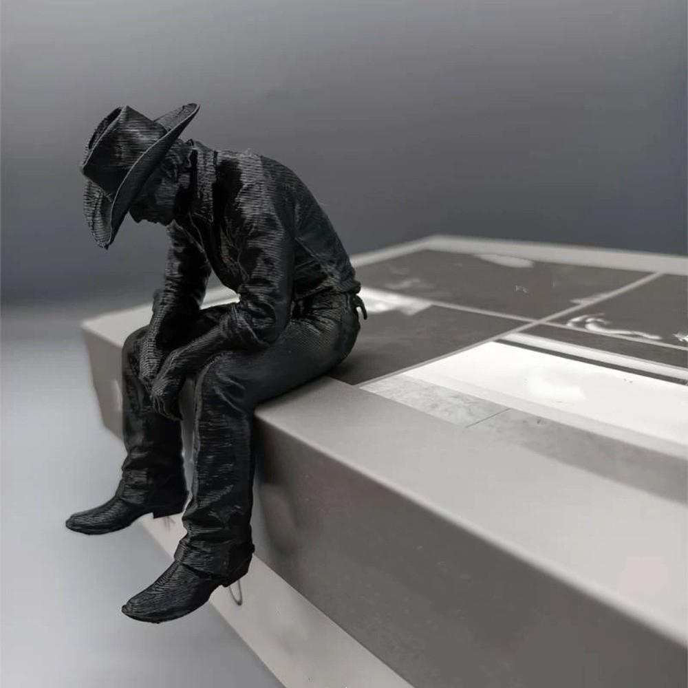 Pensive Hanging Head Cowboy Statue 3D Printed Melancholy Cowboy Figurine Men Bedroom