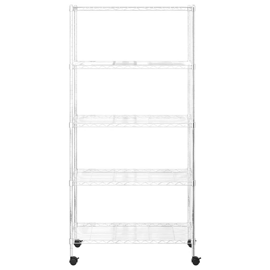 5 Shelf Mobile Storage Rack with Casters 75 x 35 x 155 cm Chrome Finish 250 kg Capacity