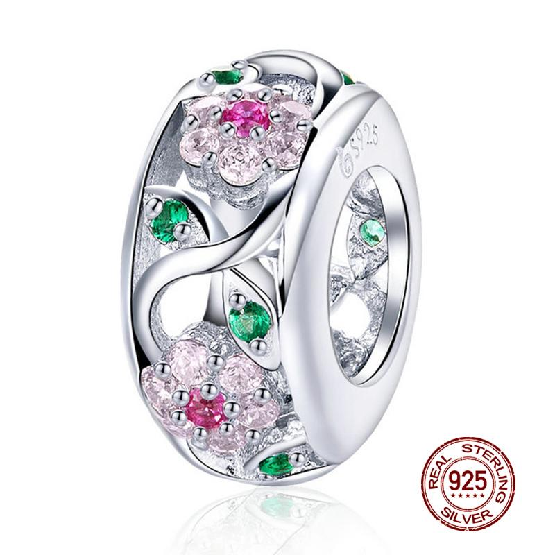 WOSTU Real 925 Silver Heart Beads Flower Retro Pattern Charms Pendant Fit Original DIY Bracelet Necklace Silver Jewelry