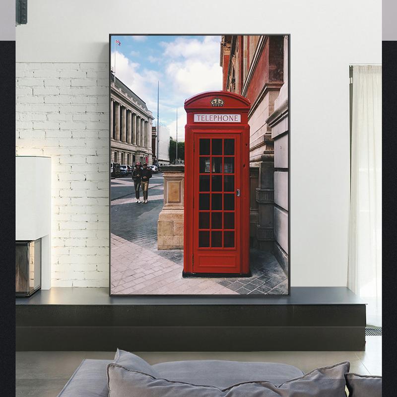 London Street Wall Art Dipinti di cabina telefonica rossa Dipinti di città grigie Dipingere stampe su tela per la decorazione del soggiorno Senza cornice