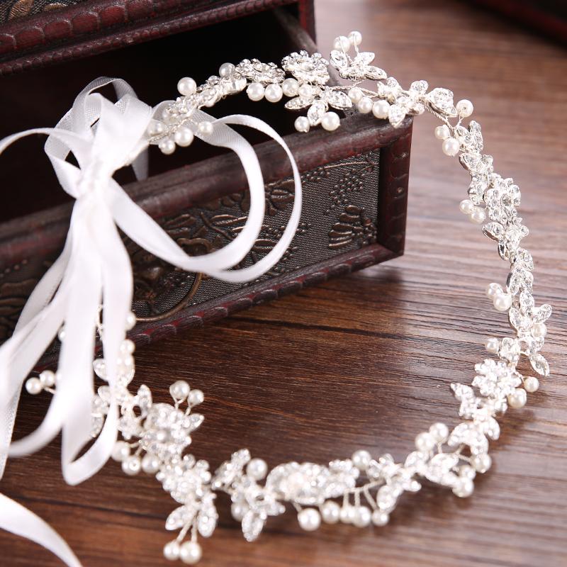 Trendy Silber Farbe Handgemachte Perle Kristall Hochzeit Stirnband Tiara Braut Kopfschmuck Frauen Haar Schmuck Hochzeit Haar Zubehör