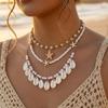 Bohemian mehrlagige Seestern Muschel Anhänger Halskette für Damen Handgefertigt Perlen Imitation Perlen Choker Strandparty Schmuck
