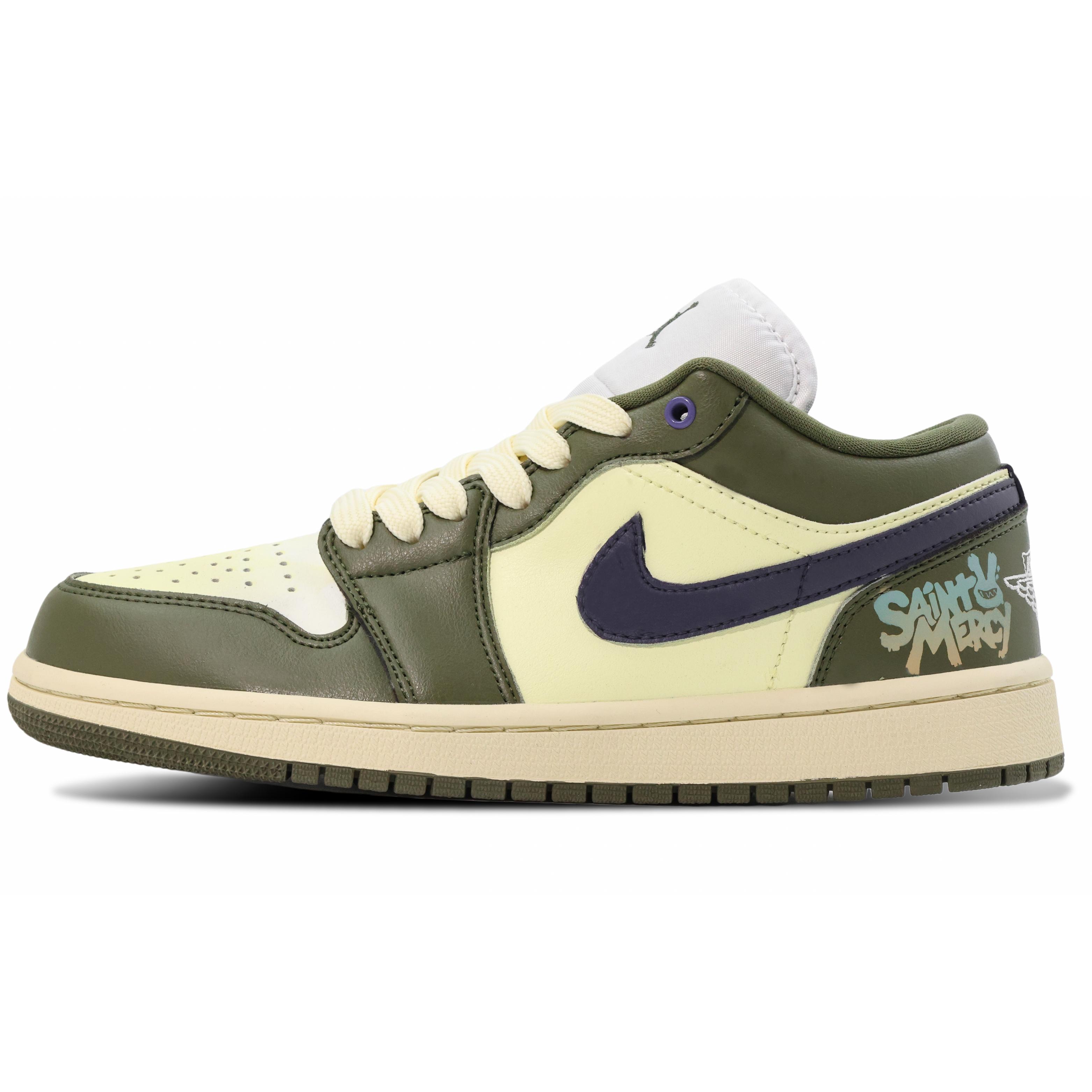 

Jordan Air Jordan 1 Comfortable Low top Vintage Basketball Shoes Unisex White Green DC0774-122(Team731-) 36.5
