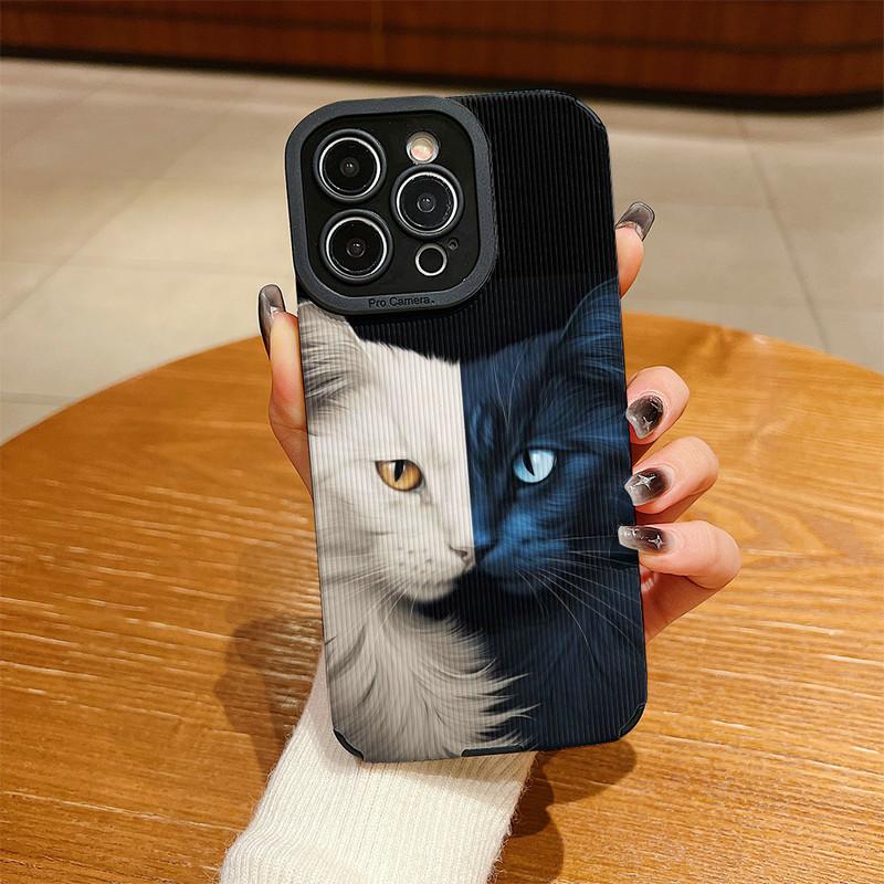 

Чехол для телефона из мягкого силикона с принтом волка и кошки из кожи с вертикальным зернением, задняя крышка с полной защитой объектива камеры для Samsung Samsung A55 5G