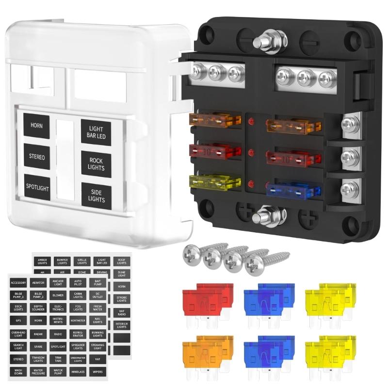 Fuses Block, 36V Fuses Box Holder with Waterproof Cover, Circuits Fuses Panel with Negative Bus for Car Boats