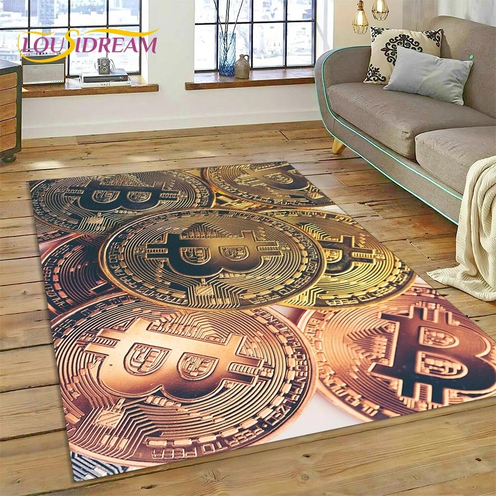 Bitcoin 3D Virtual Currency NFT Area Rug Carpet for Bedroom Living Room Home Sofa Decoration,Children Game Large Decor Floor Mat
