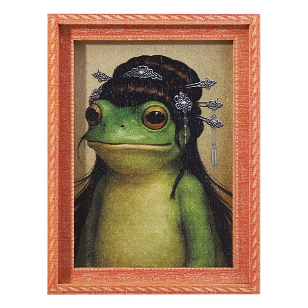 Animals Refrigerator Magnet with Wooden Frames Design Cute Vintage-Style Frog Art Magnet for Home Kitchen Office Decor