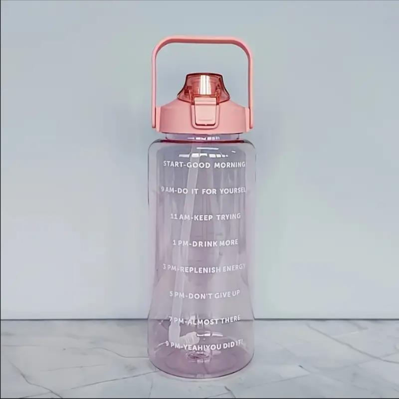 

[Бутылка для воды 1 л без BPA] 1 шт. Бутылка для воды PPSU с отметками времени, трубочкой и ручкой - Большая емкость, кувшин для питья без BPA розовый