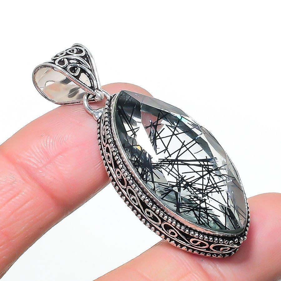 Natural Black Rutile Gemastone 925 Sterling Silver Jewelry Pendant 2.09 AP-14544