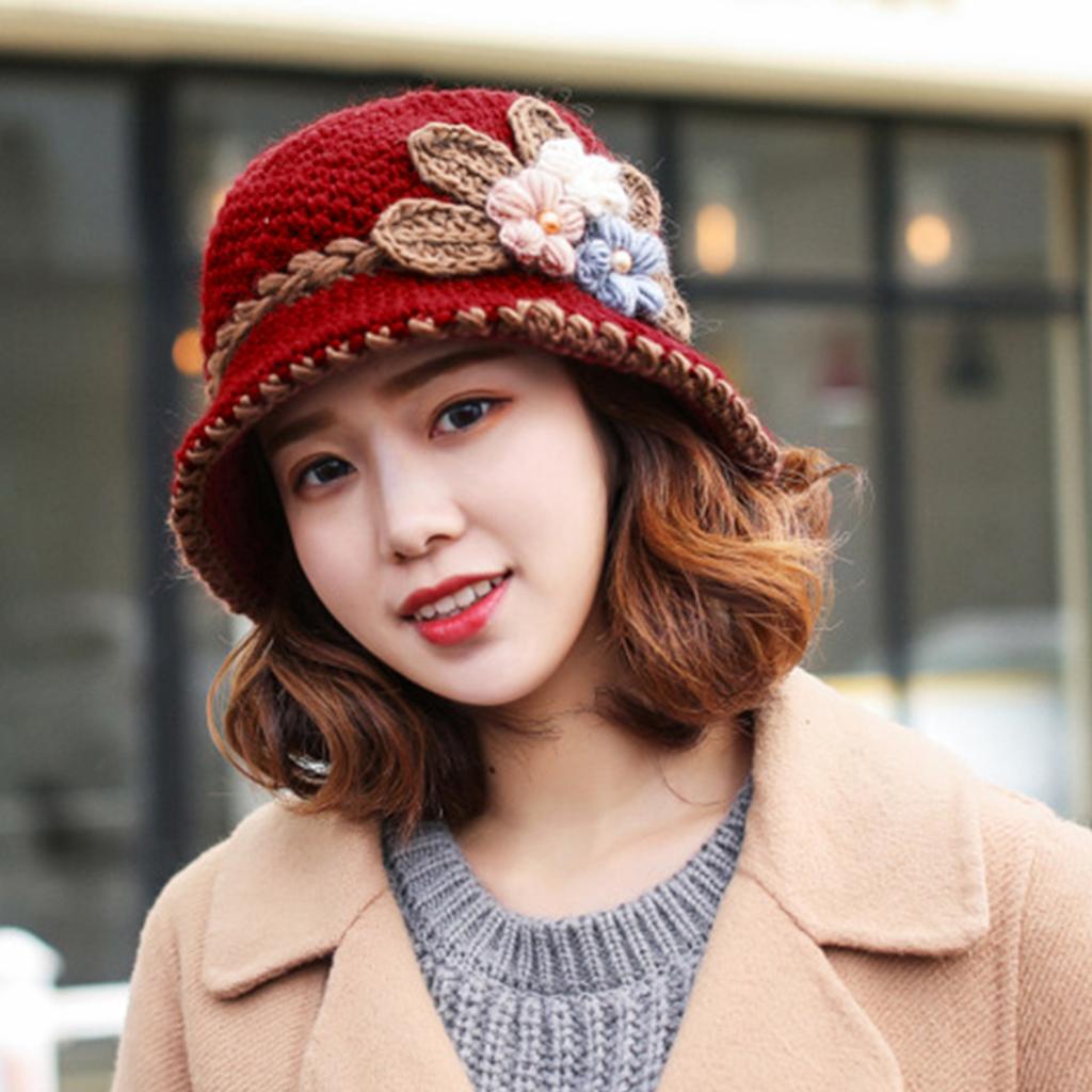 Knit Flower Bucket Hat for Woman Floppy Color Matching Weaving Wide Brim Bucket Hat Adult Teens Autumn Fisherman Hat