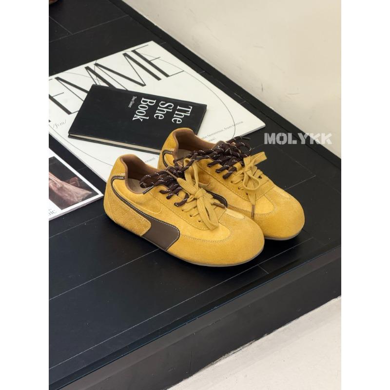 

Легкая мягкая подошва~ кожаные одинарные уродливые милые девочки весна новые двухцветные шнурки повседневные. 35 жёлтый