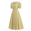 Summer New Arrival Women's Clothing Fashion Style Vintage Floral V-neck Puff Sleeve Waist Trimming Short-Sleeved Dress High Waist Slimming Skirt